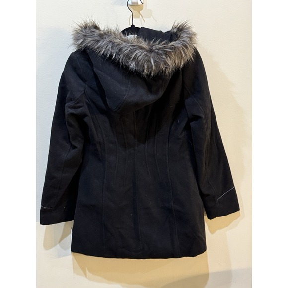 Maralyn & Me Juniors' Faux-Fur-Trim Asymmetrical Hooded‎ Coat, Black Size Small - Picture 4 of 13